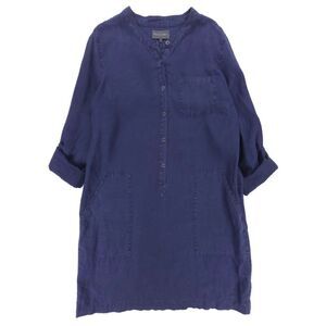 MICHAEL STARS 100% Linen Tunic Top Button Down Shirt Lagenlook Beachy Boho Navy